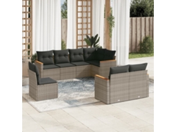Vidaxl 8 Pcs Conjunto Sofás De Jardim C/ Almofadões Vime Pe Cinzento