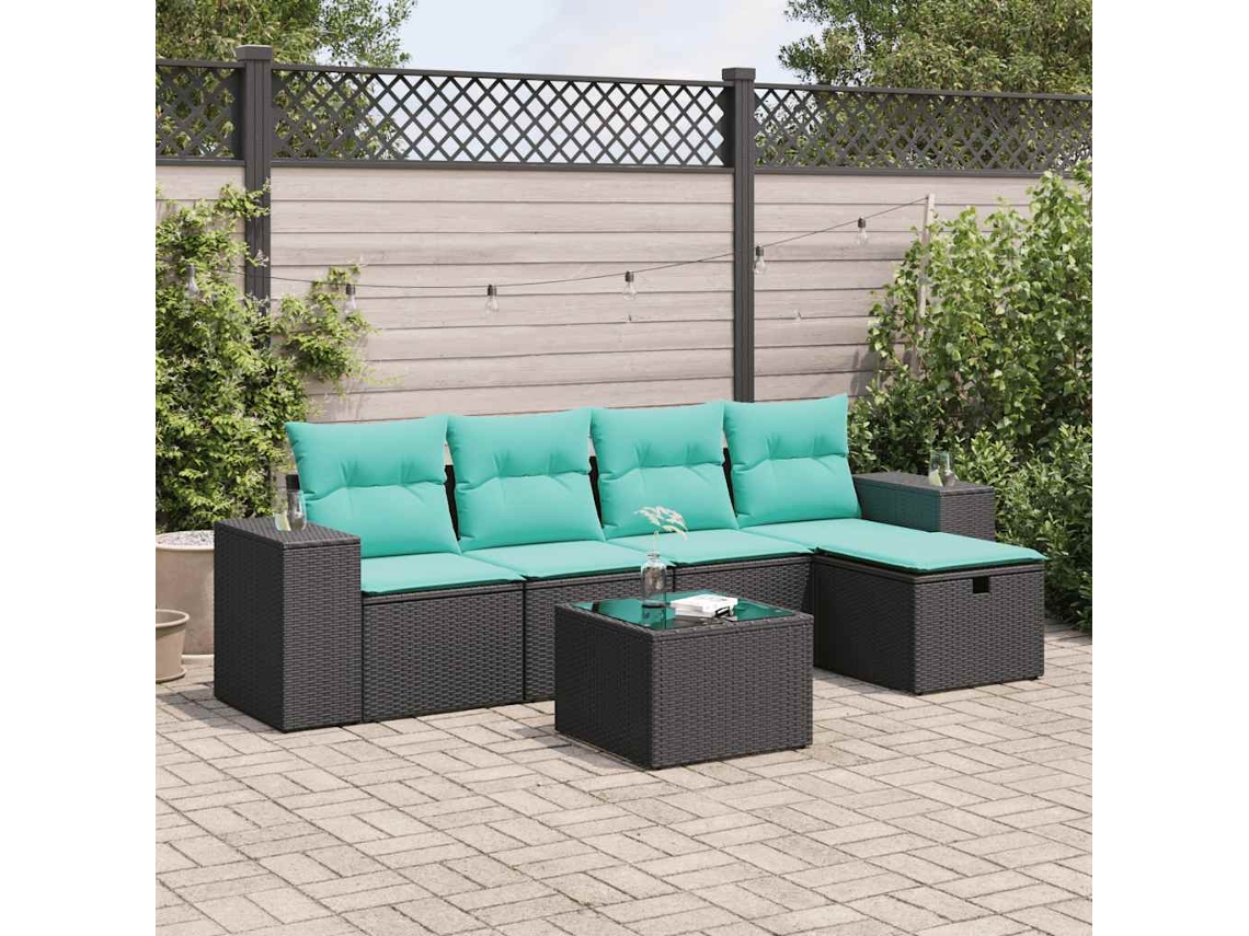 Vidaxl 6 Pcs Conjunto Sofás De Jardim C/ Almofadões Vime Pe Preto