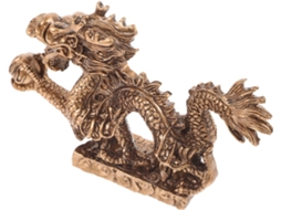 Estatueta Dragão Delicada Decorativa Resina Dourada Símbolo Riqueza Prosperidade Decoração Escritórios GOKOCO