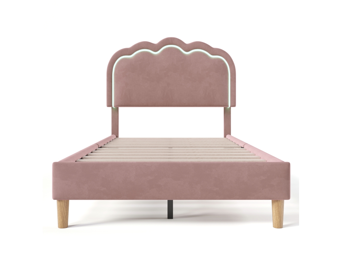 Cama Estofada Rosa com LED, Cabeceira Ajustável, Estrado PAPRIKA