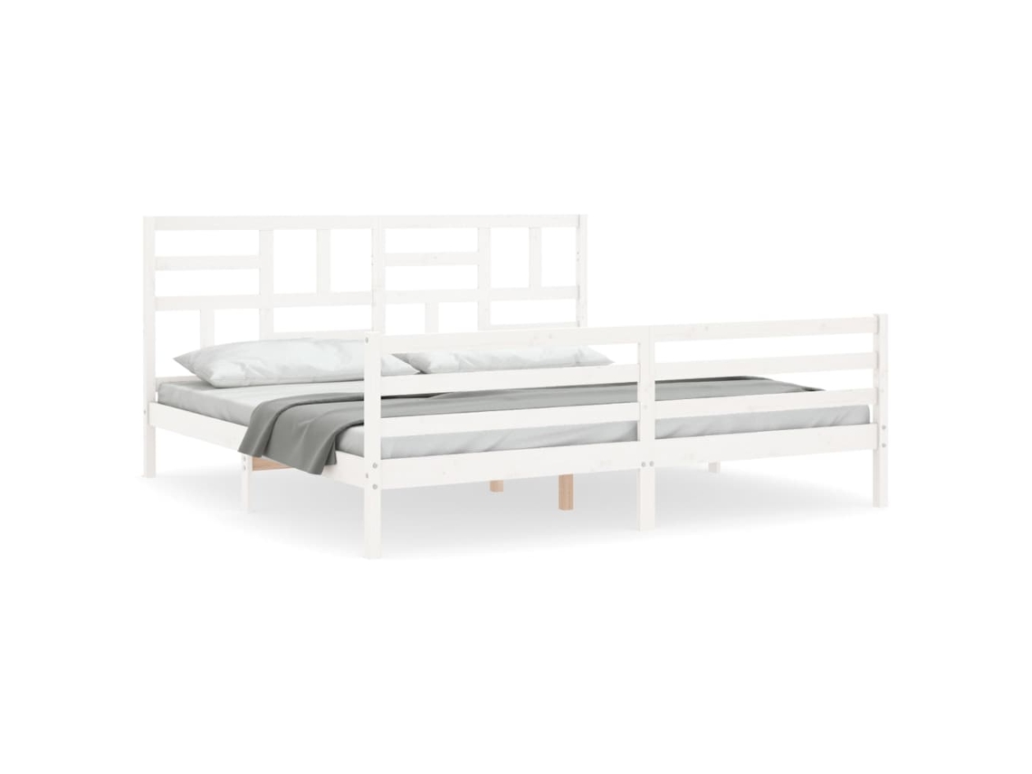Estrutura de Cama com Cabeceira Madeira Maciça Branco 200x200 cm MAISON EXCLUSIVE