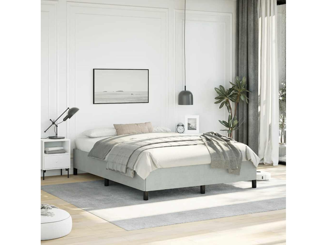 Estrutura de Cama Sem Colchão, Cinza Claro, 137x190 Cm, Veludo Tamanho Casal VIDAXL