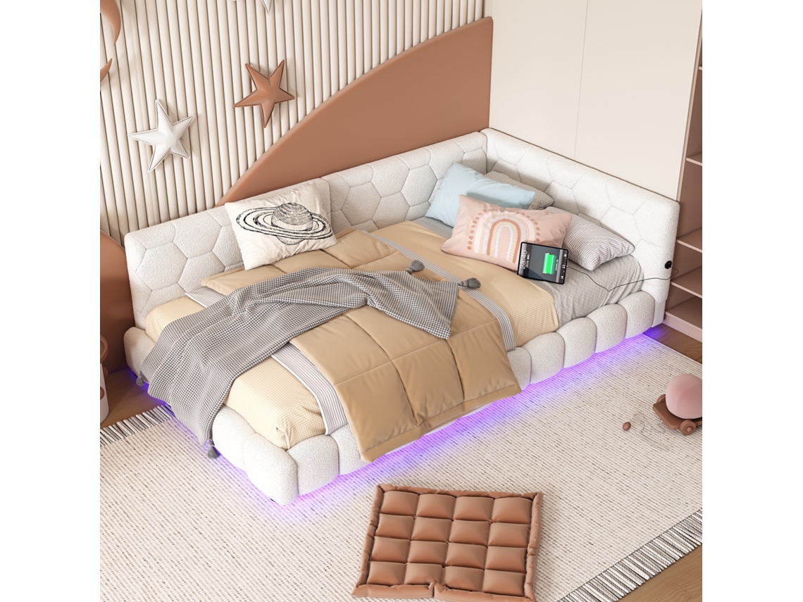 Chaise Longue 90x200 Cm, Led 16 Cores, Usb, Usb c, Tecido Não Tecido, Branco VSOGA