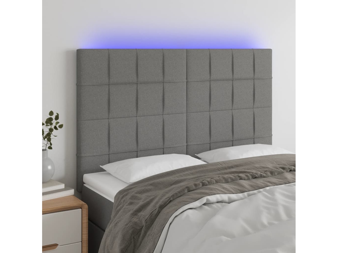 Vidaxl Cabeceira De Cama C/ Led Tecido 144x5x118/128 Cm Cinza-escuro