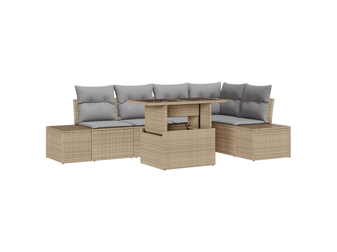 Conjunto 6 Conjunto De Sofá De Jardim Vidaxl Bege Vime Pe (264 X 154 X 85 Cm)