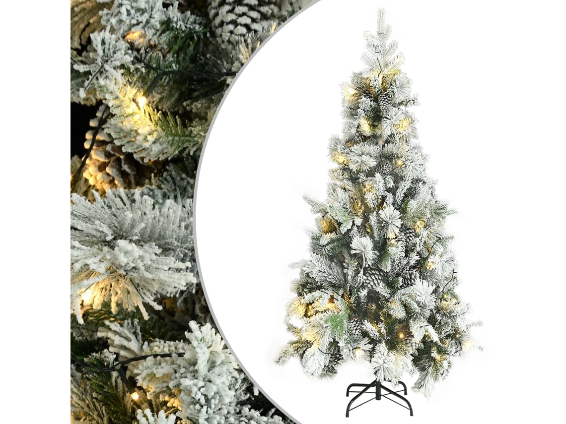 Vidaxl Árvore De Natal Pré-iluminada C/ Flocos Neve E Pinhas Pvc/pe