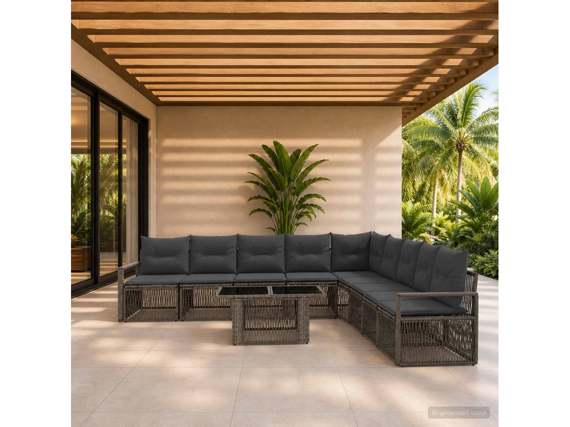 Vidaxl Conjunto De Sofá De Jardim 10 Unid. Cinza E Cinza Escuro