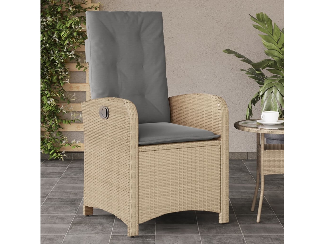 Cadeira Jardim Reclinável Com Almofadões Vime Pe Bege Misturado Dkd Home Decor