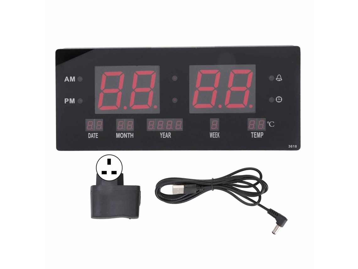 Relógio de parede digital LED Baok com visor grande para sala de estar, quarto ou escritório, com plugue de 100-240 V (Reino Unido).