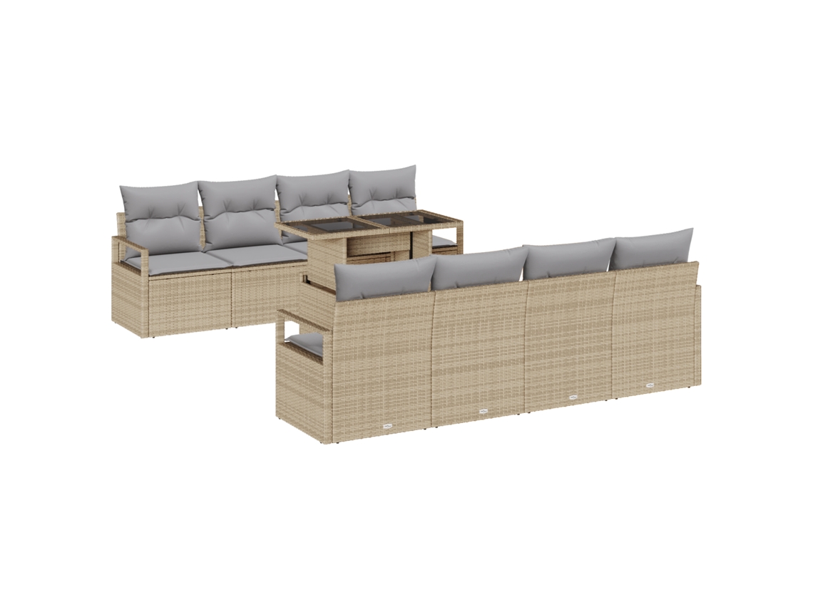 Conjunto 9 Conjunto De Sofás Para Exterior Vidaxl Bege Vime Pe (100 X 55 X 73 Cm)