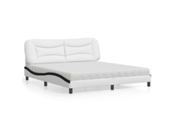 Cama Com Colchão 180x200 Cm Couro Artificial Preto E Branco