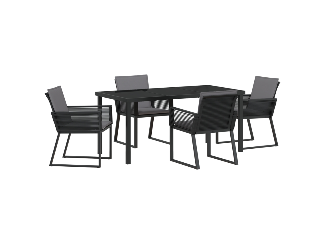 Conjunto 5 De Jantar Para Jardim De Vidaxl Com Almofadas Preto De Vime Poliéster
