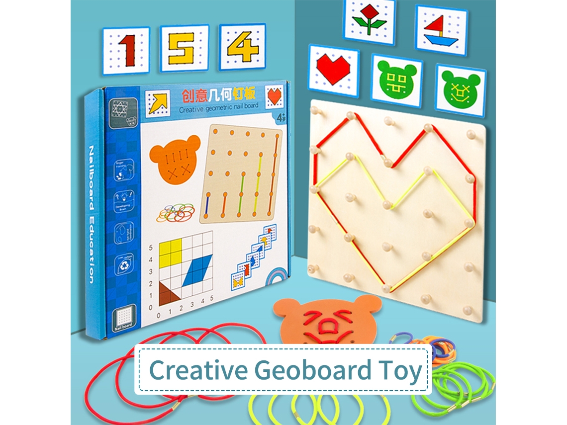 Tabuleiro Geométrico De Madeira 5x5 Com Elásticos Brinquedo Educativo Montessori Para Crianças