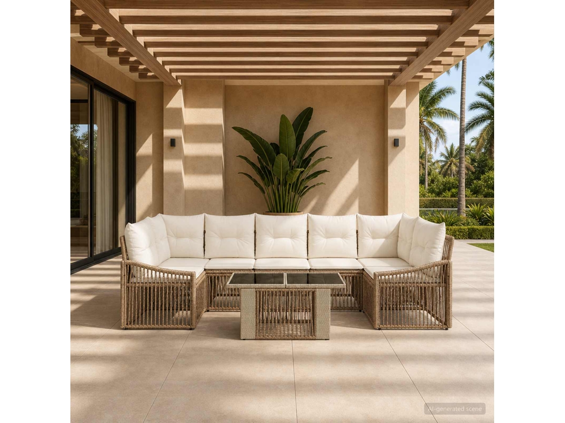 Vidaxl Conjunto De Sofá De Jardim 8 Unid. Bege E Branco Creme Vime Pe