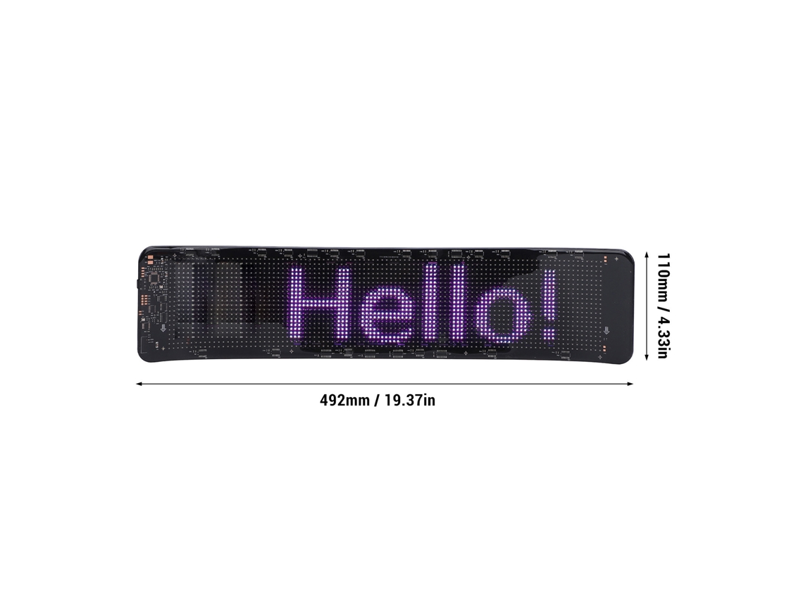 Painel de LED flexível para carro com display suave de 96 x 20 pixels e luzes coloridas programáveis.