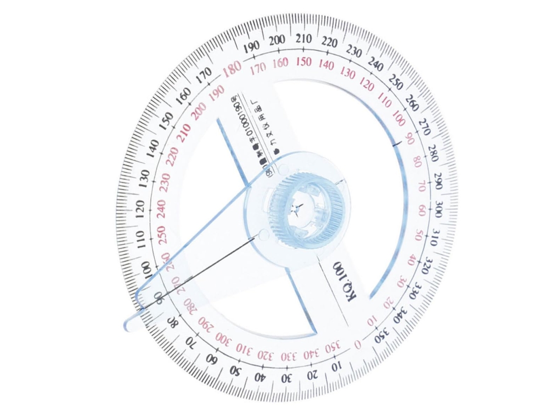 Régua circular multifuncional de plástico com transferência de 360 graus para medições precisas em projetos e marcações.
