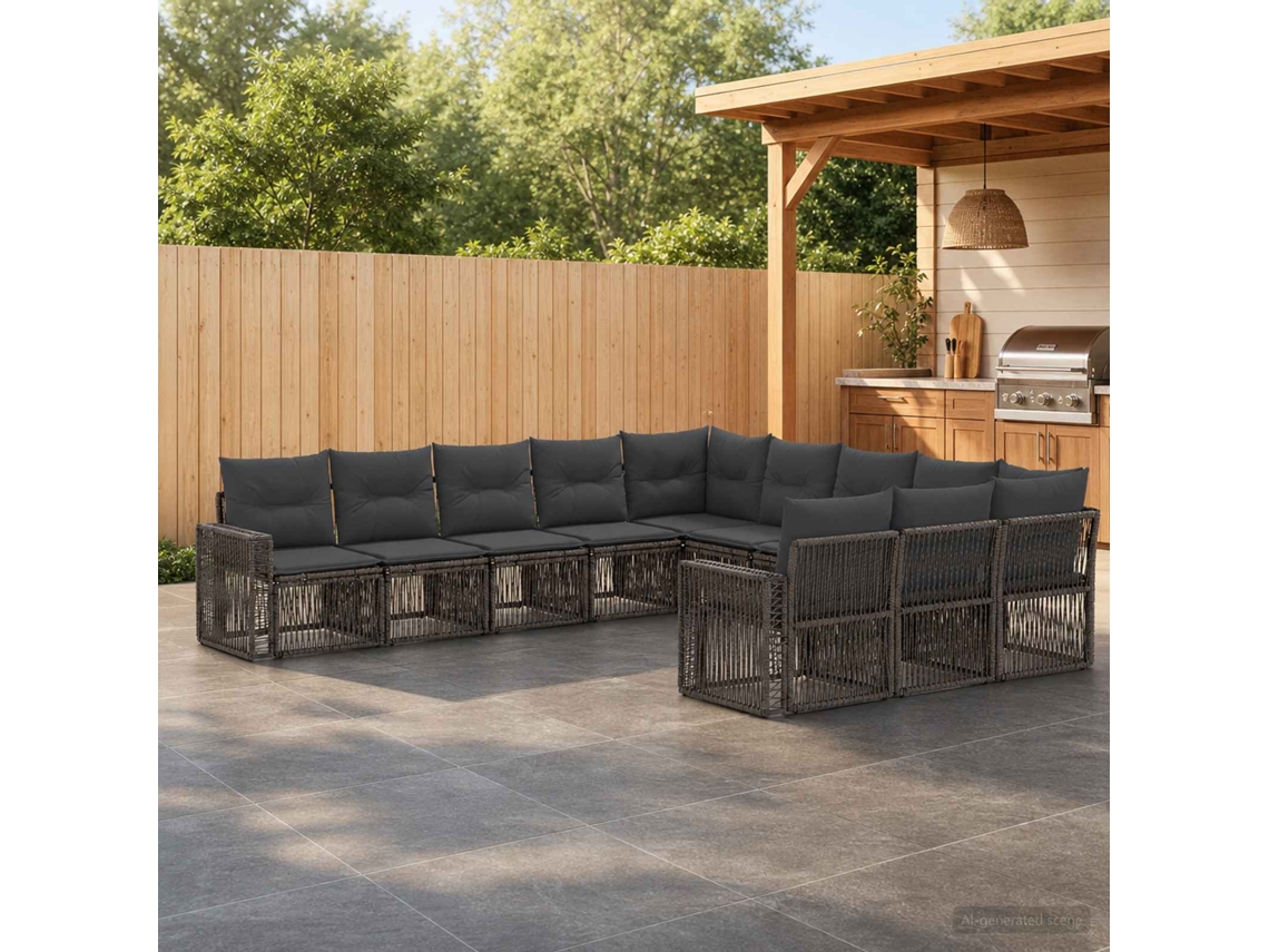 Vidaxl Conjunto De Sofá De Jardim 11 Pcs Cinza E Cinza Escuro Vime Pe