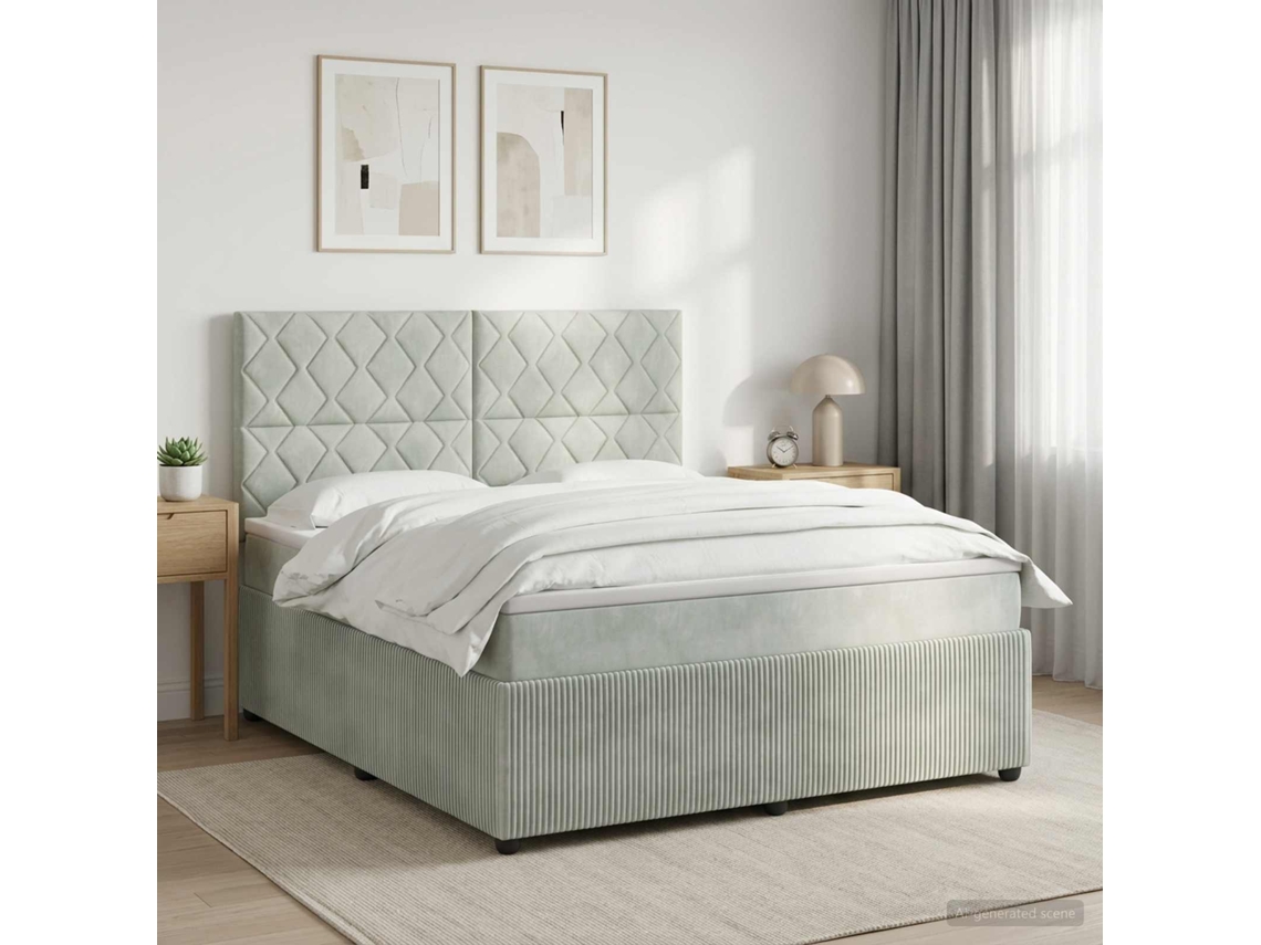 Vidaxl Cama Box Spring Com Colchão Cinzento-claro 140 X 200 Cm Veludo