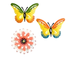 Decoração de Parede Metálica de Flor e Borboleta 3 Peças para Jardim e Terraço NEVEANCE