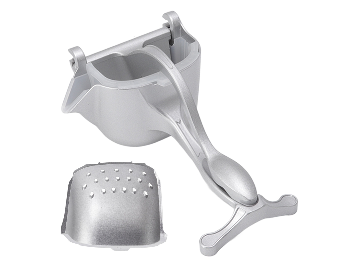 Espremedor de suco manual em liga de alumínio portátil para laranja limão com 2 funnels prata | S/MARCA