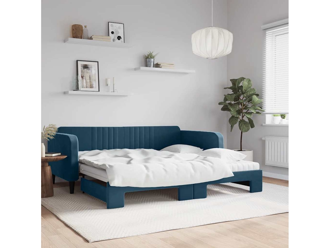Vidaxl Sofá-cama Com Gavetão E Colchões 100x200 Cm Veludo Azul