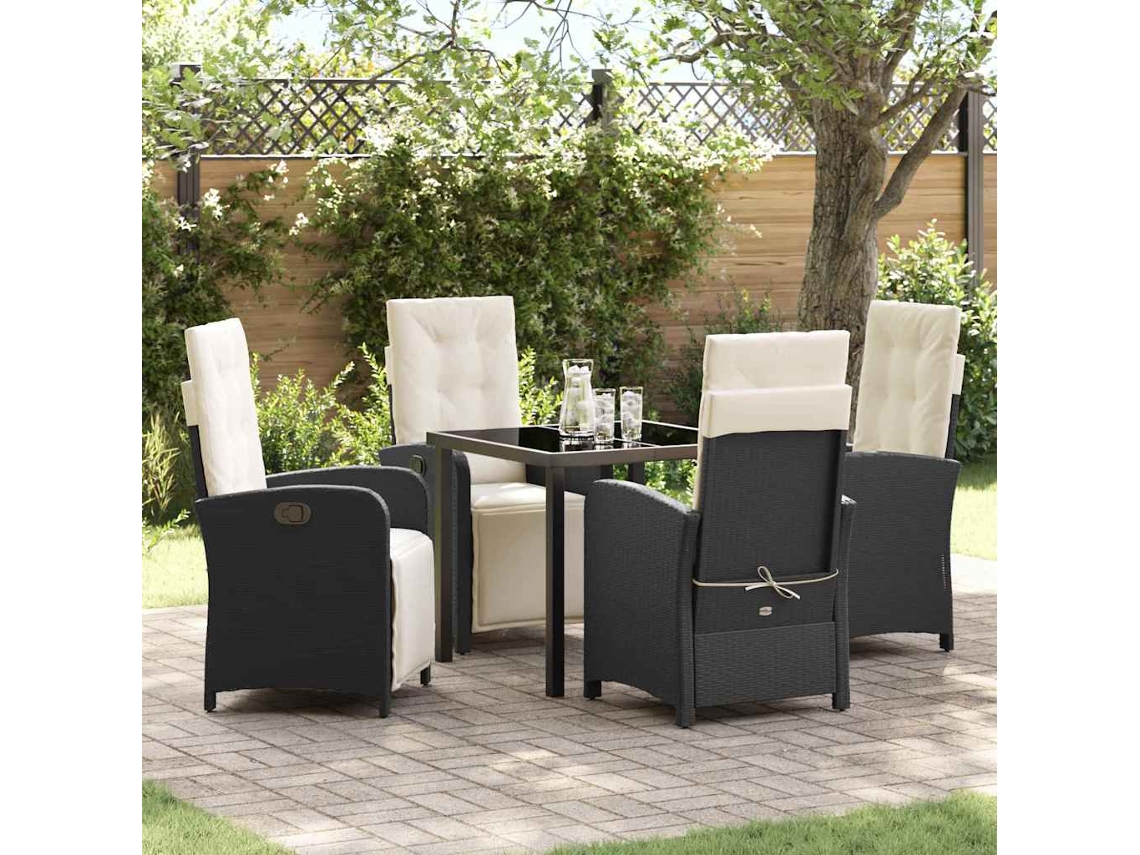 Vidaxl Conjunto de Jantar para Jardim com Almofada 5 Pcs Preto Vime Pe