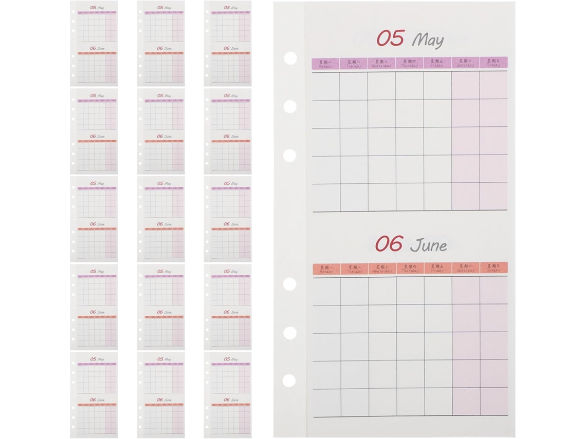 Recargas Para Agenda De 6 Anos 20 Folhas De Papel Dupla Face Calendário Mensuel Vierge Sem Data Organização E