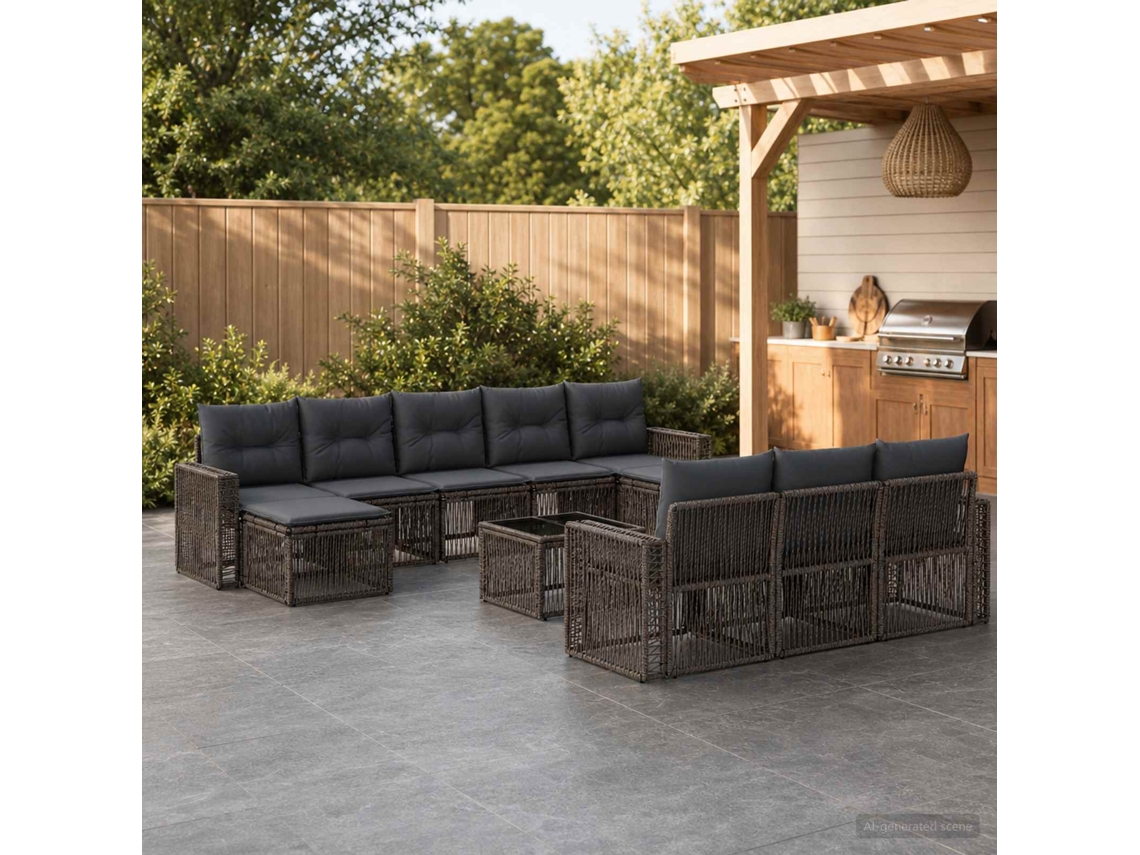 Vidaxl Conjunto De Sofá De Jardim 11 Pcs Cinza E Cinza Escuro Vime Pe