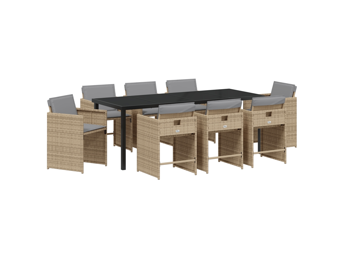 Conjunto 9 Conjunto De Jantar Para Jardim Vidaxl Bege Vime Pe (200 X 80 X 73 Cm)