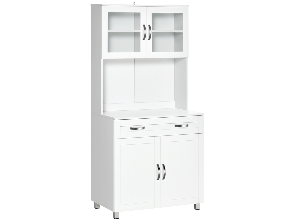Aparador Auxiliar De Cozinha Armário Com Prateleiras Internas Ajustáveis ​​e Gaveta 80x48x170 Cm Branco