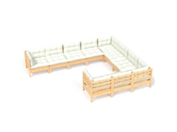 Conjunto de 10 Lounge de Jardim com Almofadões Cor Creme Pinho MAISON EXCLUSIVE