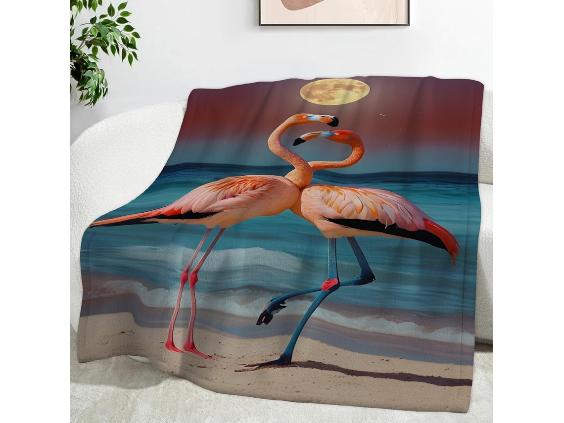 Manta de Praia com Estampa Flamingo 150x200 Cm Multifuncional Macia e Aconchegante em Flanela Ideal para Cama