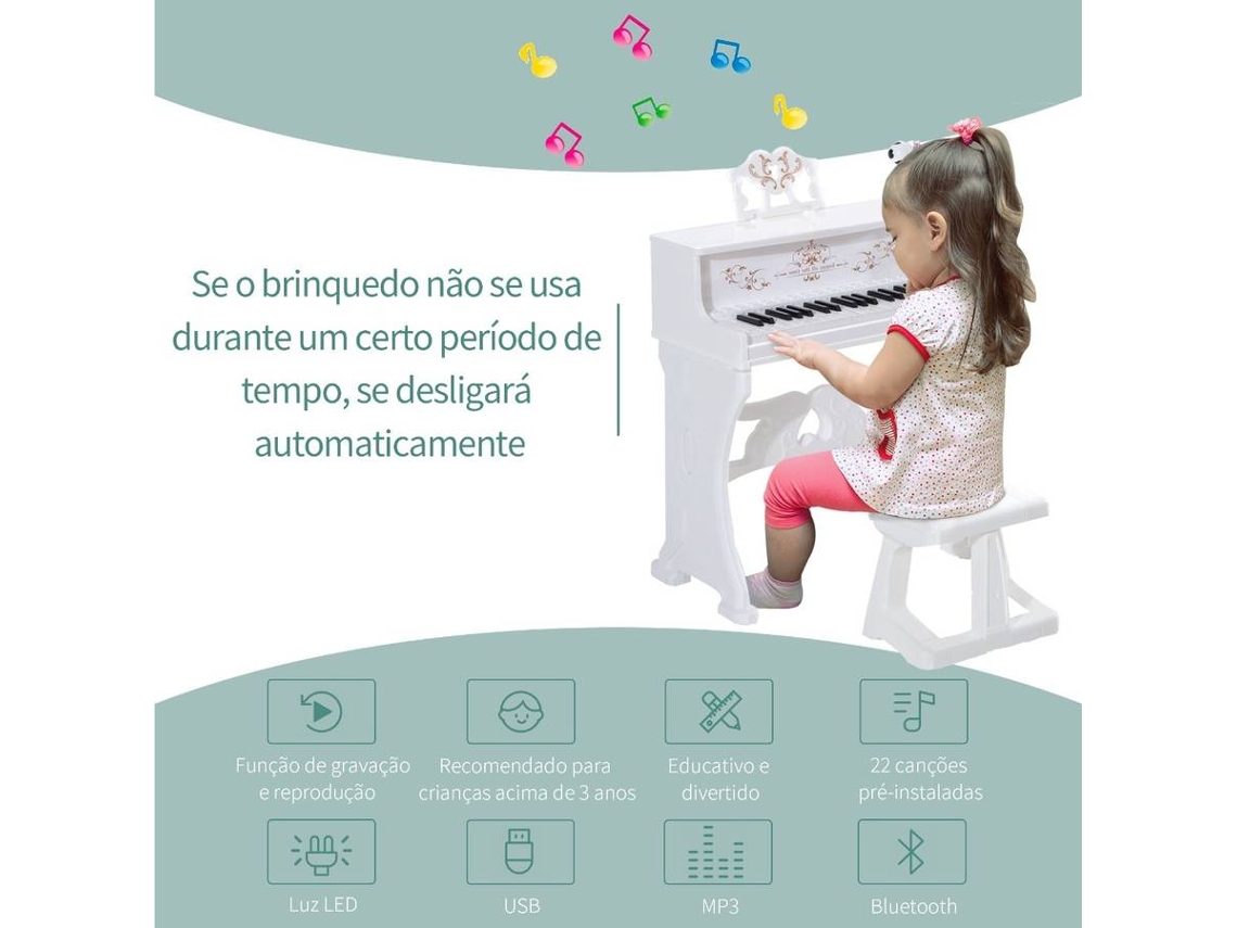 Piano infantil 53,5x27x63cm cor azul 390-007BU - Homcom