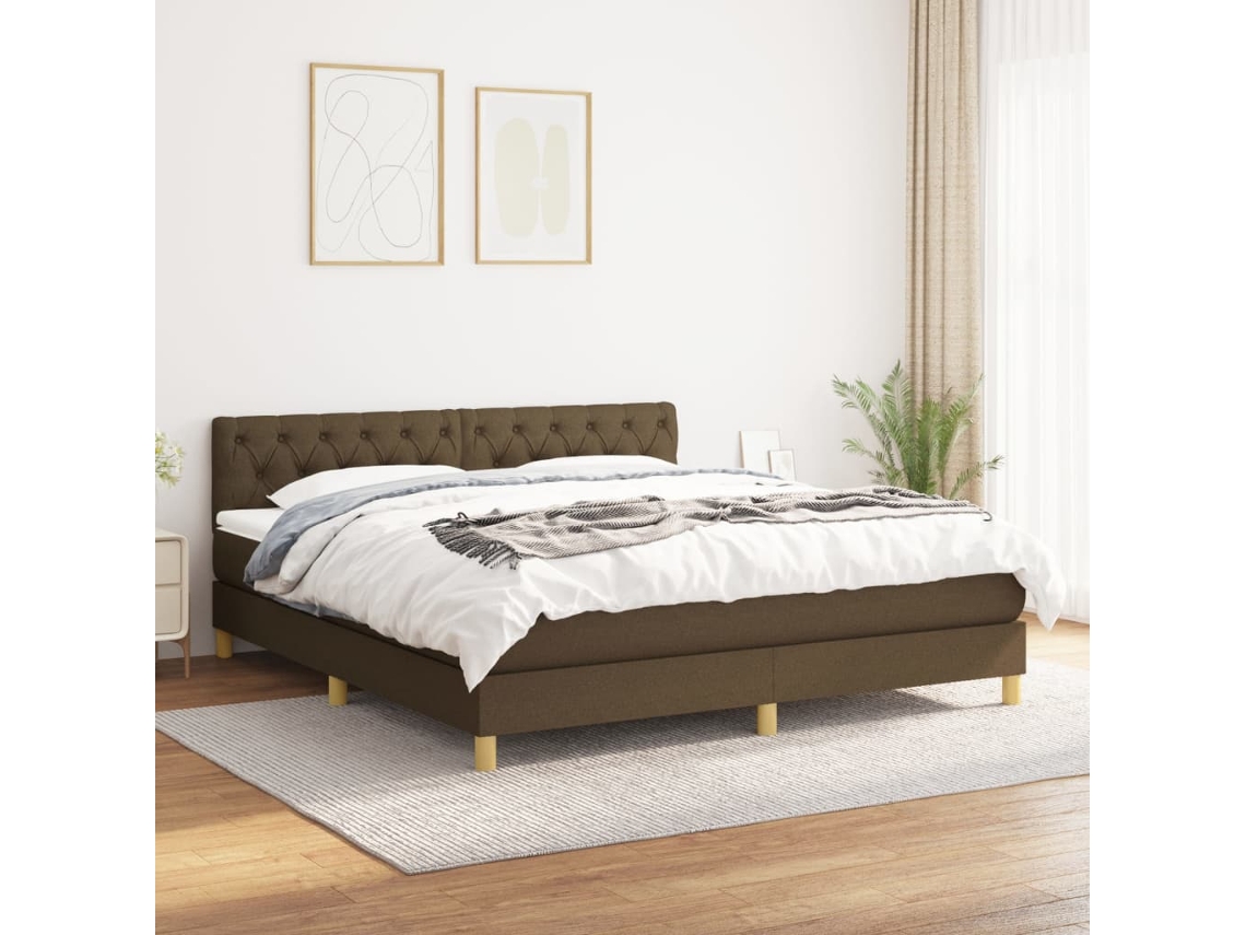 Vidaxl Cama Com Molas/colchão 160x200 Cm Tecido Castanho-escuro