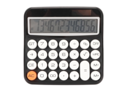 Calculadora de 12 dígitos com botões redondos, visor LCD em tecido, capa removível com sistema de desprendimento automático, ideal para mesa de trabalho, escola e escritório.