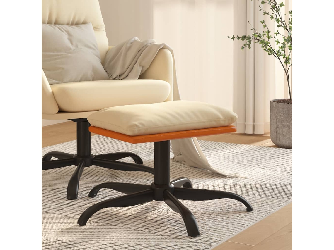 Vidaxl Apoio De Pés 60x60x36 Cm Tecido/couro Artificial Cor Creme