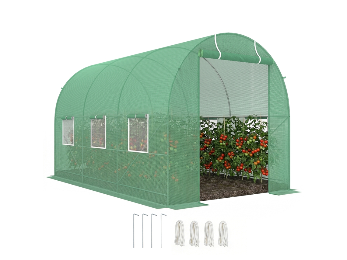 Estufa Jardim Túnel 3,5x2x2m com 6 Janelas, Porta Enrolar verde BTFORUS