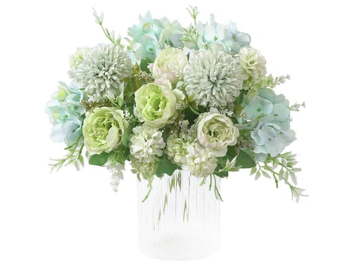 Ramo de Flores Artificiais Peônia Hortênsia Cravina Verde Claro Nova Line S/MARCA