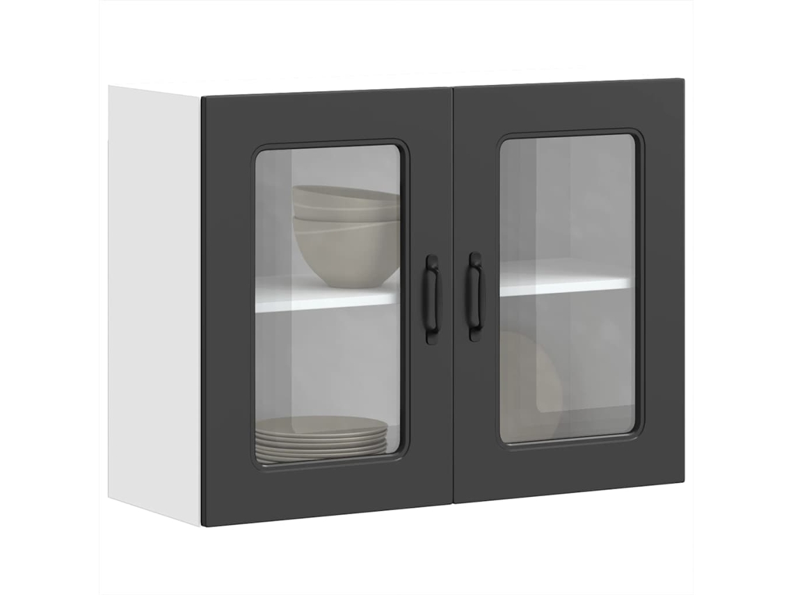 Vidaxl Armário De Parede De Cozinha Porta Vidro Kalmar Preto