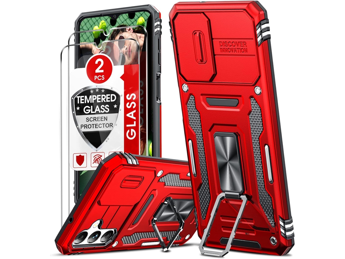 Capa Proteção Câmara Deslizante Anel Metálico Para Samsung Galaxy A14 Hongwe. Vermelho