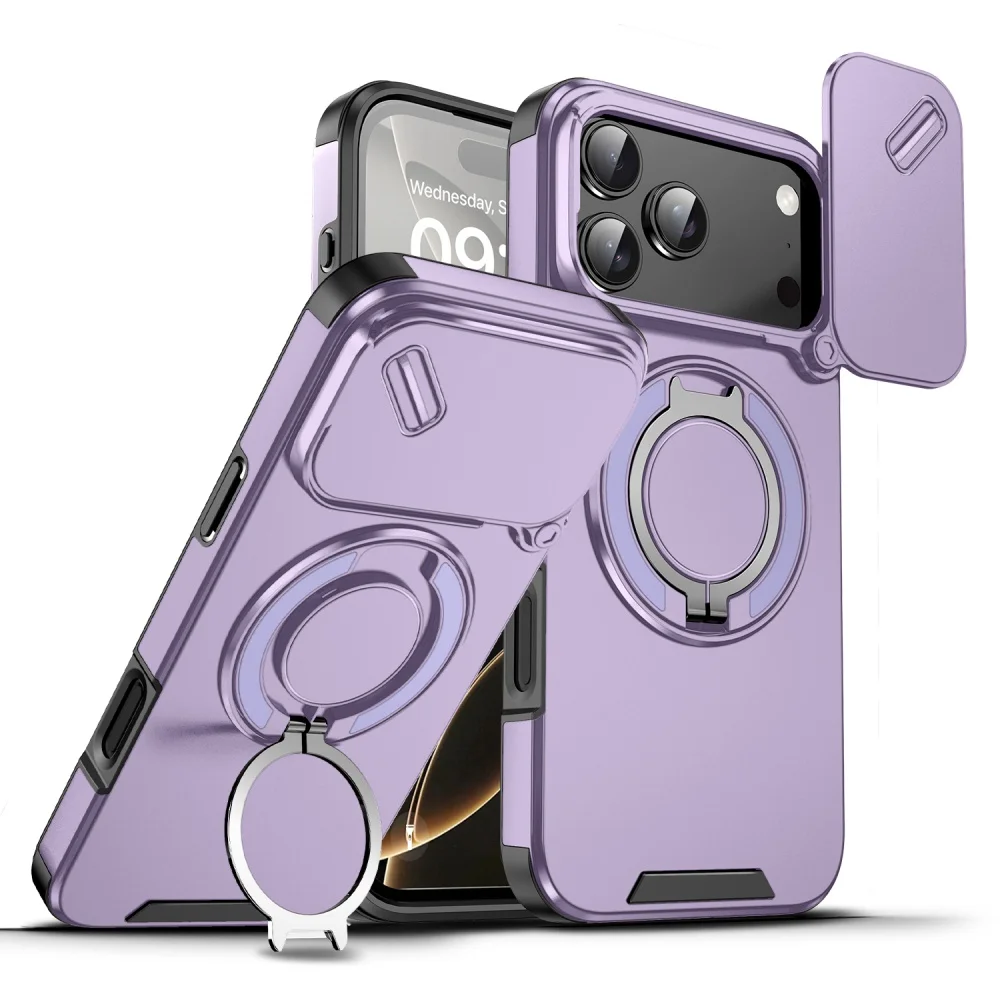 Capa Para Celular Com Suporte Magnético Deslizante Para Câmera (roxo Escuro 12promax)