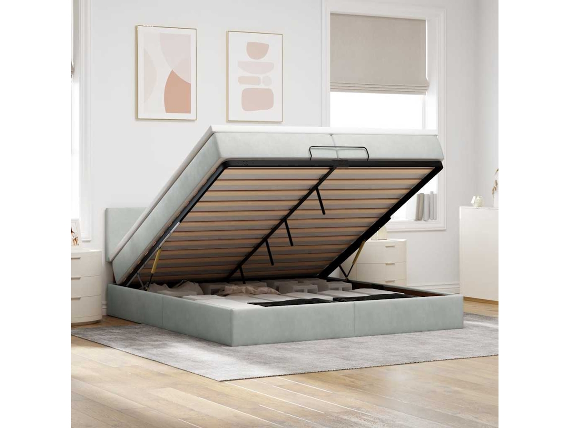 Vidaxl Estrutura De Cama Otomana Com Colchão 200x200 Cm Cinzento Claro