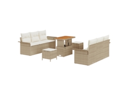 Conjunto 9 Sofá De Jardim Vidaxl Bege Vime Pe (196 X 62 X 85 Cm)