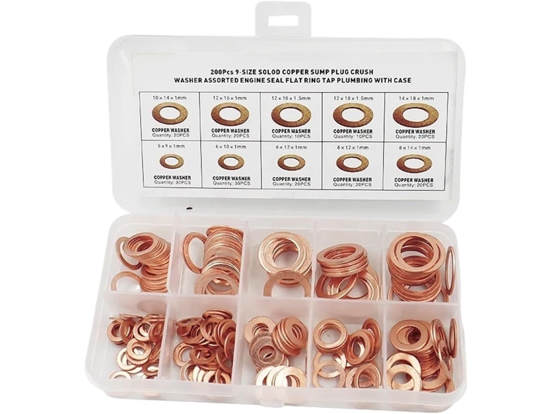 Conjunto De 200 Porcas E Parafusos Com Arruelas Cobre Inclui Caixa Tamanhos Variados M5 M6 M8 M10 M12 M14