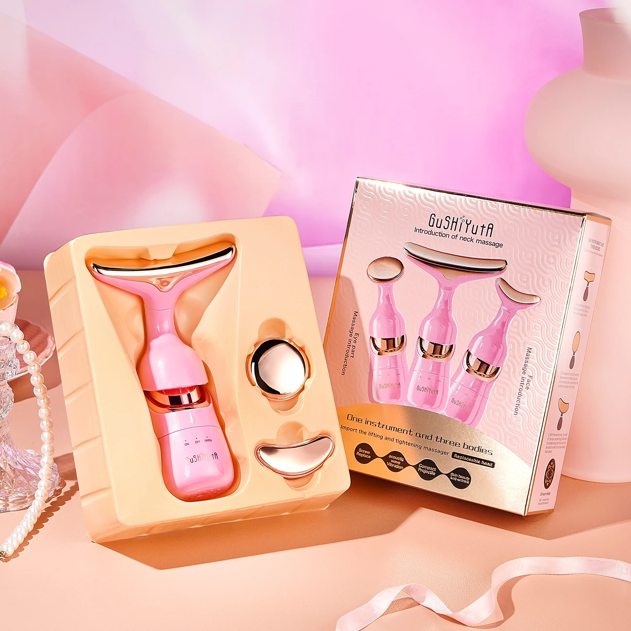 (rosa) Aparelho De Beleza Doméstico - Massageador Elétrico Facial E Para Lifting Do Pescoço