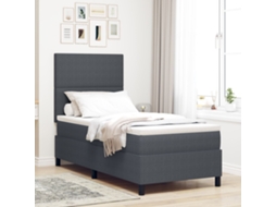 Cama Box Spring Com Colchão Cinza Escuro 80x200 Cm Tecido De Veludo Cotelê