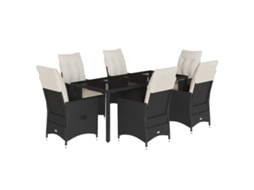 Maison Exclusive - 7 Pcs Conjunto De Jantar P/ Jardim C/ Almofadões Vime Pe Preto