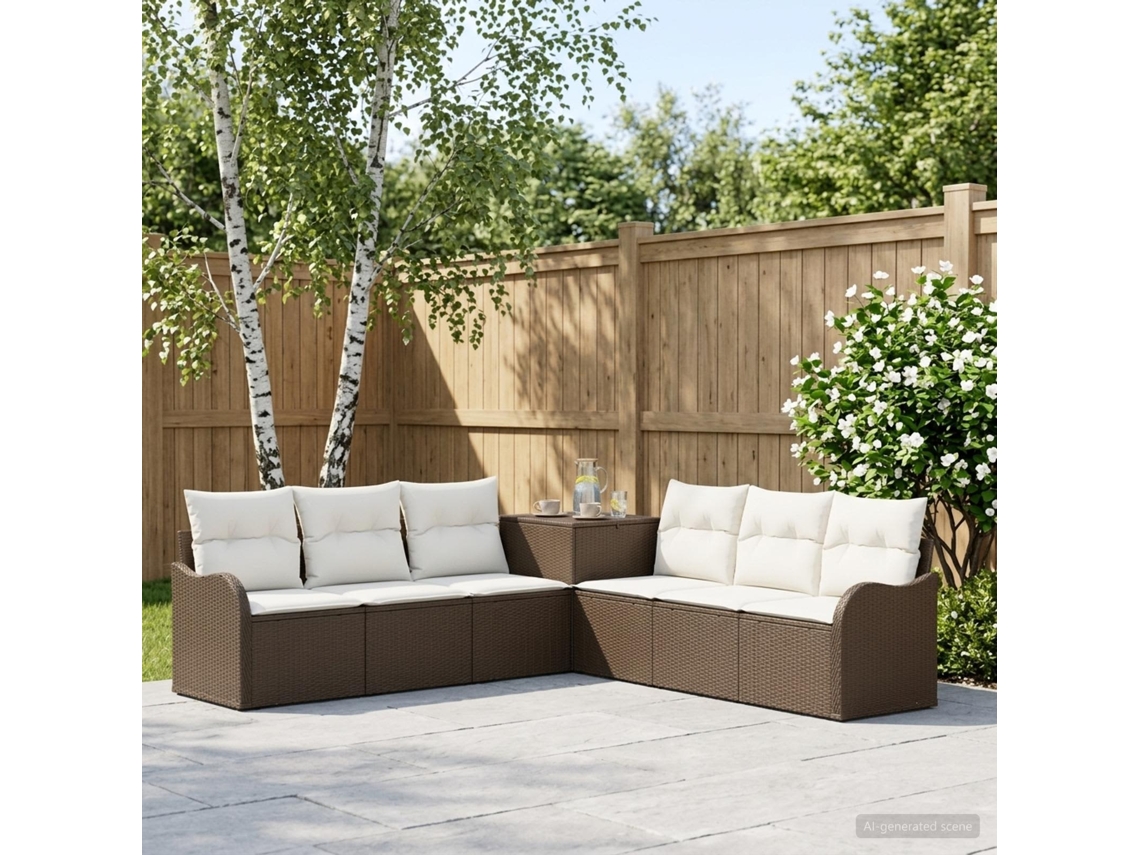 Vidaxl Conjunto De Sofás 7 Unid. Marrom E Branco Creme