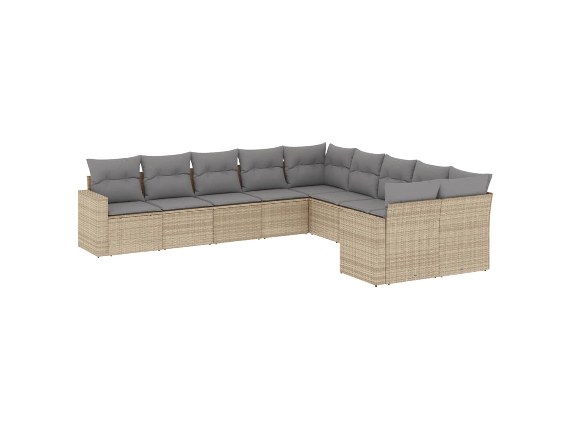 Conjunto de 10 Sofás para Jardim com Almofadões Vime Pe Bege MAISON EXCLUSIVE