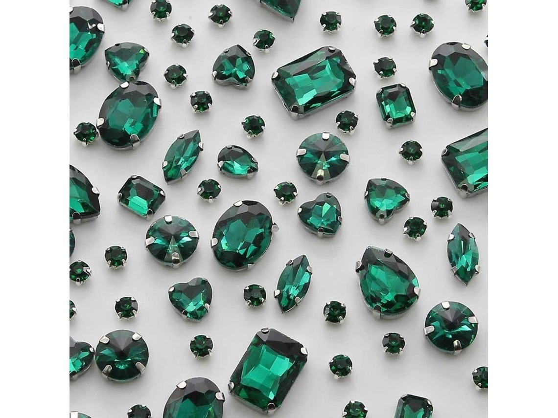 2026 piedras de Cristal Coser 100 Piezas Formas Mixtas Vidrio Gemas Plata Chapado para Joyería Ropa Artesanía Verde Malaquita